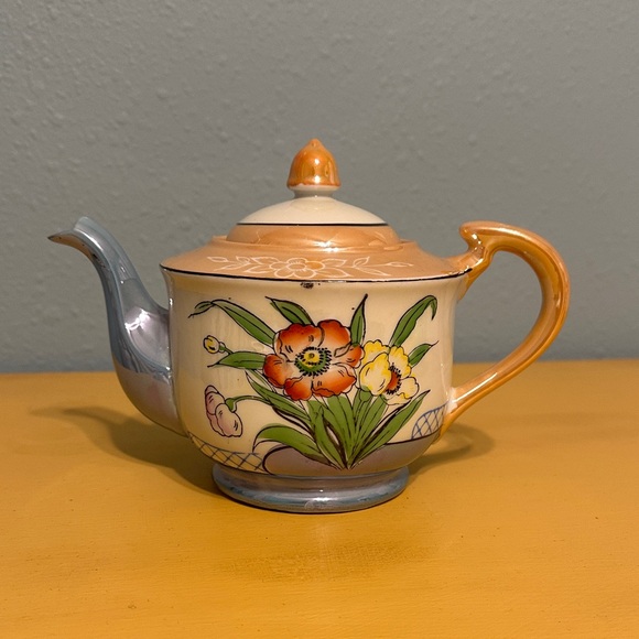Vintage Other - Vintage Porcelain Floral Teapot Gold Trim With Lid - Made In Japan